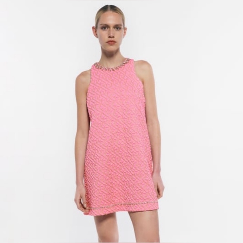 ZARA Woman DRESSES | SHORT DRESS WITH RHINESTONES Pink | 5039/035 Small NWT